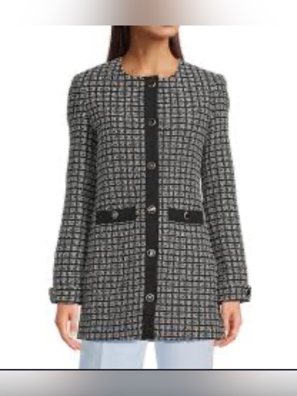 KARL LAGERFELD PARIS Tweed Plaid button Jacket, Size 8, NWT